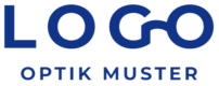 Logo von OPTIK MUSTER, der Schriftzug "LOGO" mit stilisierter Brillenform im Buchstaben "G", darunter der Text "OPTIK MUSTER"